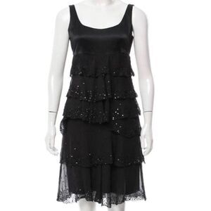 Diane VonFurstenberg Silk Tiered Sequin Tiara Cocktail Dress Size 4 Black